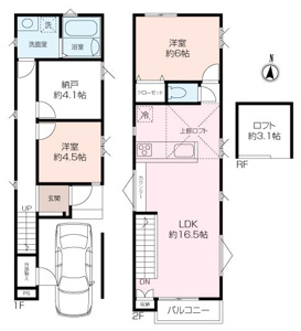 2SLDKの間取りでございます。ビルトイン駐車場となり、大切なお車を雨や風から守ることも出来ます。