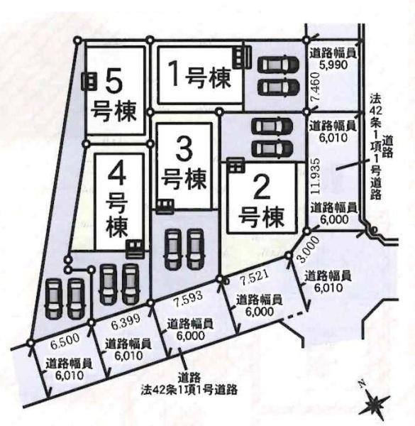 岡崎市本宿台第2　全5棟・3号棟の区画図