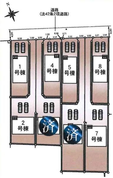 碧南市相生町第1　全7棟・4号棟の区画図|4号棟です。