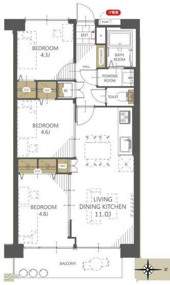 【間取り】 | 中銀城北パークマンシオン | 東向きのお部屋なので、朝から陽の光が入ってきます！