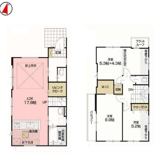 【KIS】国分寺市戸倉８期の間取り|□本物件建物間取図　１号棟　□敷地面積：113.36㎡　建物面積：102.31㎡
