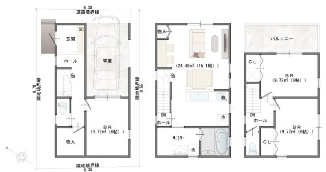 【建築条件付き土地】サン・タウン庄1丁目の土地図＋建物プラン例|参考プラン図です！
建物価格2000万円（税込）
※標準建物面積９９．１７㎡の価格