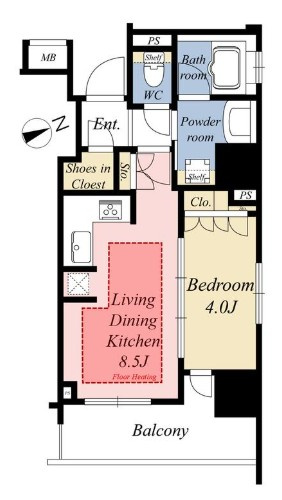 【間取り】 | ロジュマンジャンティ椎名町 | LDKには床暖房も付いた便利仕様の１LDK。