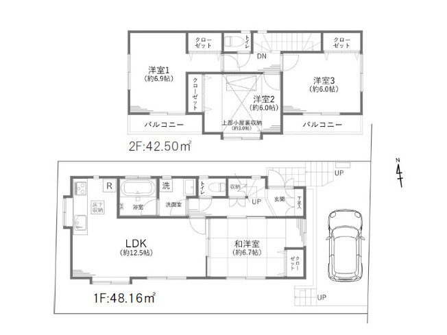【間取り】 | 練馬区南大泉4丁目　中古一戸建住宅　(保谷店) | 全居室6帖以上の広さを確保したゆとりの4LDK。
小屋裏収納付きで物もスッキリと片付きやすいです。
