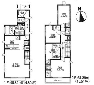 【間取り】 | 瀬谷区宮沢2丁目  3号棟 8期 | 4LDK　都市ガス　網戸標準仕様　シャッター4箇所付　玄関カードキー（FamiLock）　二面バルコニー　食洗機・浄水器　浴室乾燥機+窓・浴室TV　セカンド洗面　全居室収納　屋根裏収納　LDK18帖