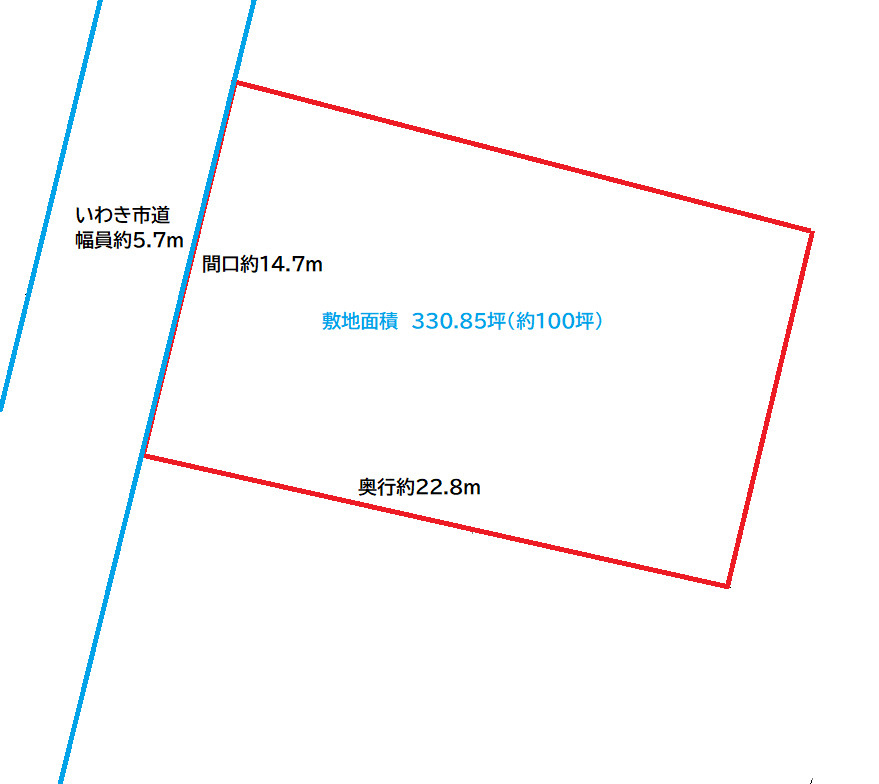 【駅徒歩3分】勿来町関田西一丁目 100坪の区画図