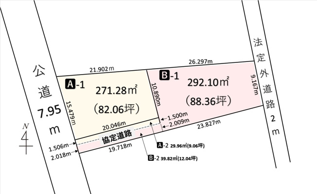 【土地図】 | 行田市野　450万　土地(西) | A西側
