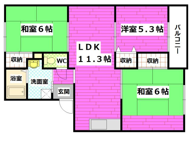 セジュール小屋浦　B棟の間取り