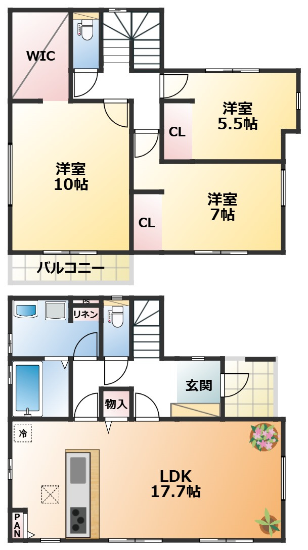 ワイウッドコート宇都宮市下川俣町第1期の間取り|南向きで陽当たりの良い間取りです