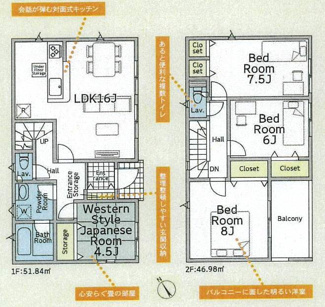【間取り】 | 平塚市岡崎  2号棟 第23 | 4LDK　防犯カメラ（利用時Wifi接続・録画時SDカード必要）　人感センサー付玄関灯　インナーバルコニー　浴室乾燥機+窓　全居室収納