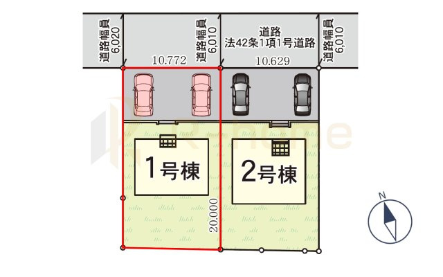 ひたちなか市平磯遠原町第1　新築戸建て　1号棟の区画図|大きなお買い物だからこそ、メリット・デメリットを伝えさせて頂きます。
R-homeにお任せください♪