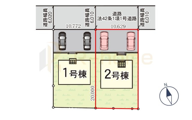 ひたちなか市平磯遠原町第1　新築戸建て　2号棟の区画図|大きなお買い物だからこそ、メリット・デメリットを伝えさせて頂きます。
R-homeにお任せください♪