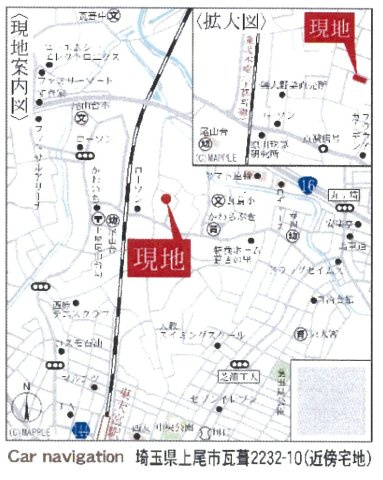 仲介手数料無料　新築戸建　上尾市瓦葺3期　全２棟の地図