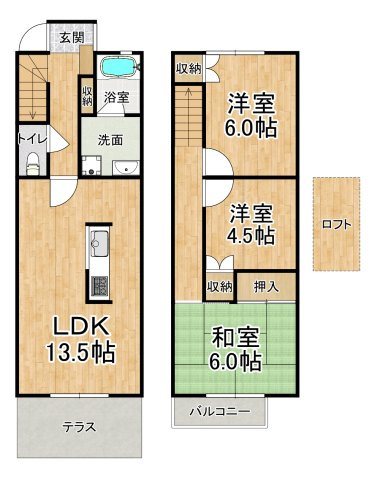 タウンハウス伊川谷の間取り|※間取りが現況と異なる場合は現況を優先します※