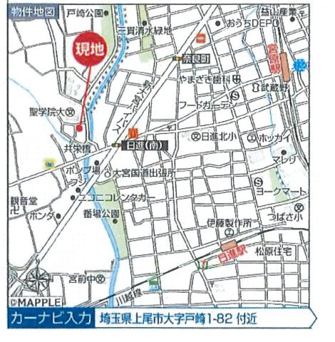仲介手数料無料　新築戸建　上尾市大字戸崎　全１棟の地図