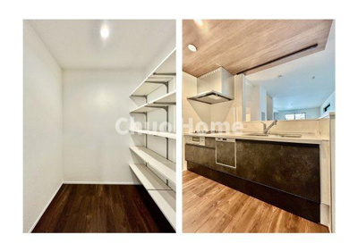 【キッチン】 | 葛飾区奥戸1丁目新築分譲住宅 | ワイドで収納豊富なシステムキッチン・背面には巨大パントリー