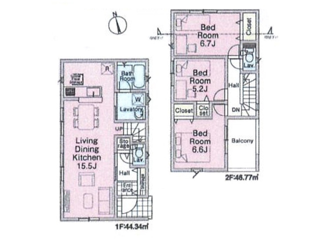 【間取り】 | 新座市畑中2丁目　新築一戸建住宅　全9棟　(志木本店) | 家族と接する機会が増えるリビングイン階段。
水回り集中設計なので家事動線も良好です。