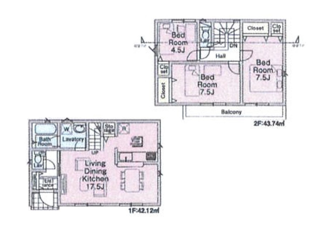 【間取り】 | 新座市畑中2丁目　新築一戸建住宅　全9棟　(志木本店) | 家族と顔を合わせる機会が増えるリビングイン階段。
南向き7.5帖が2室など陽当たりが良くゆとりのある住空間です。