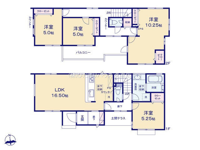幸手市中４丁目　新築一戸建ての間取り|生活様式に合わせて２階洋室を２つの部屋に分けることも出来ます♪