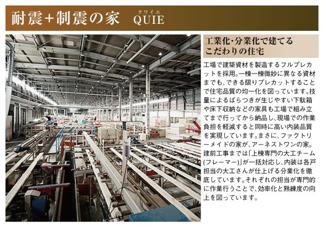 【商談中】クワイエ　大垣市青木町第２　全３区画分譲のその他|工場でプレカットをし住宅品質を均一化。各担当が専門的に作業を行い、こだわりの住宅を目指します。