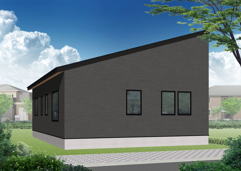 釧路市鳥取北5丁目▽ Kospa平屋モデルハウスの外観パース|シンプルな外観！