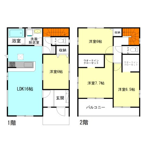 【間取り】 | アーバンスタイル高崎市上小鳥町2期ー③ | モダンな全室洋室＋6帖以上ののびのび間取り！
家族と自然に顔合わせできるリビングアクセス階段！