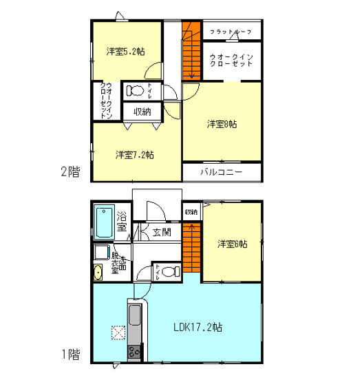 【間取り】 | アーバンスタイル高崎市矢中町ー① | モダンな全室洋室仕様！
家族と自然に顔合わせできるリビングアクセス階段！
