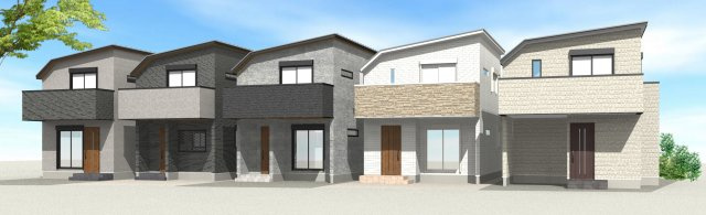 伊丹市野間北1丁目新築一戸建て│3LDK+駐車駐輪の外観パース|街並みイメージパースです。
