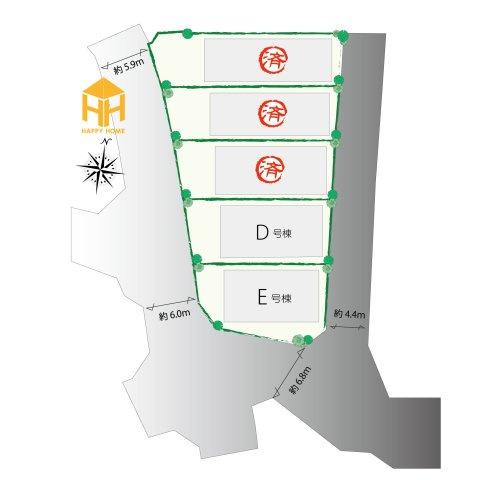 伊丹市野間北1丁目新築一戸建ての区画図|全5区画の分譲地です。