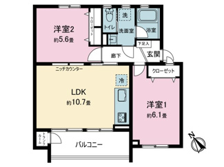 【間取り】 | たまプラーザ団地５街区９号棟 | 2LDK、54.77㎡です
