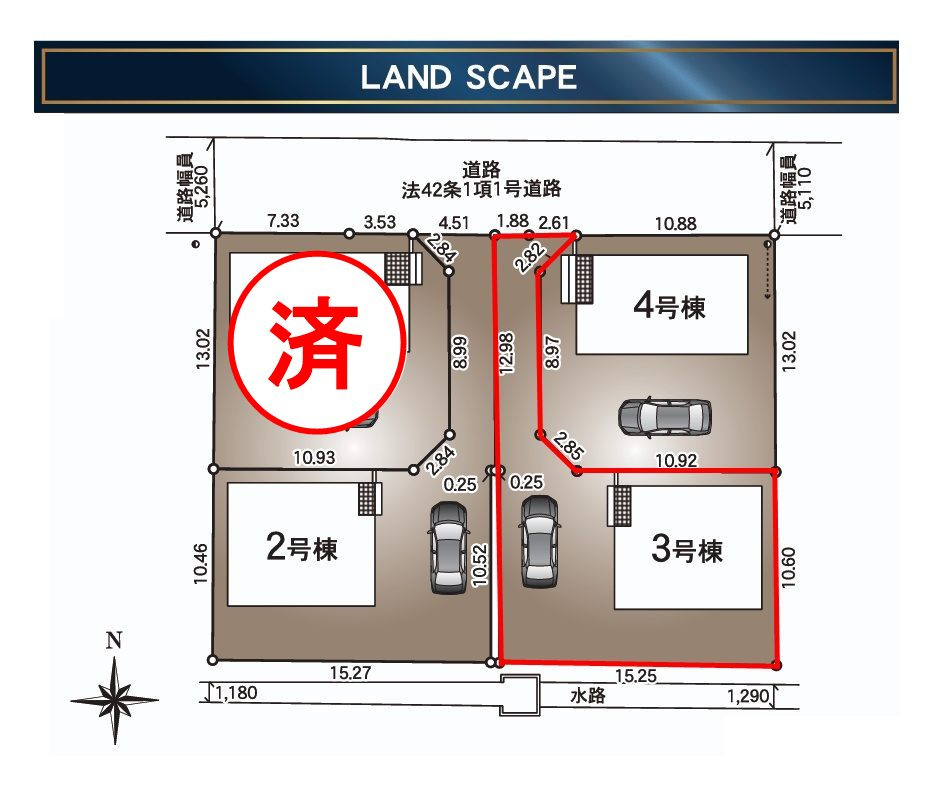 本宮市本宮字千代田　　　３号棟　　　まゆみ小学校、本宮第１中学区の区画図
