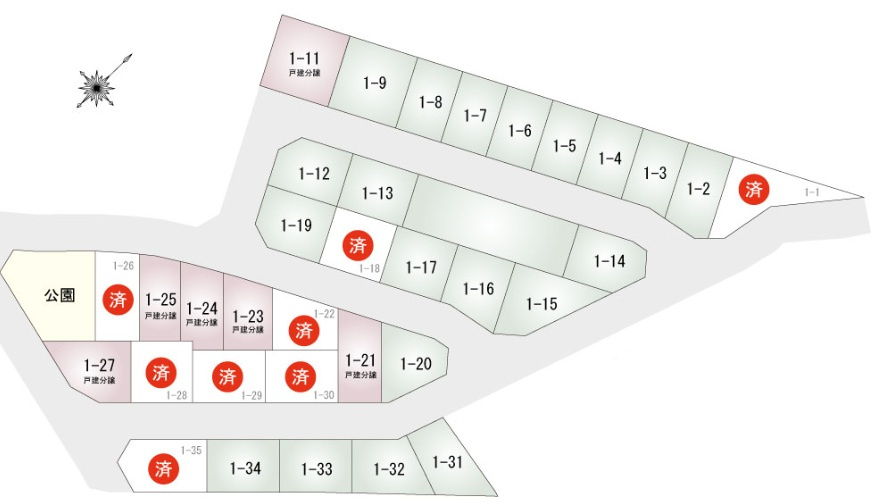 ２０２４年１月完成の築後未入居物件◆小屋裏収納付き３ＬＤＫ◆伏見区羽束師古川町の区画図|該当物件：２７号地