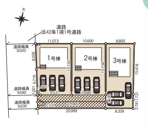 【仲介手数料無料】新築戸建　吉見町東野1-5-6（全3棟）の区画図