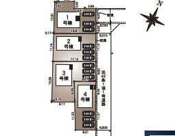 塩尻市塩尻町第10　新築戸建の区画図|前面道路は北東側、道路幅約6ｍとゆとりあり車庫入れもスムーズです。