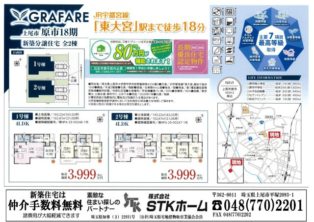 仲介手数料無料　新築戸建　上尾市原市18期　全２棟の地図