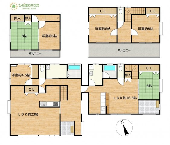 【間取り】 | つくば市大形　中古戸建 | 2部屋から出入りできるバルコニー☆彡