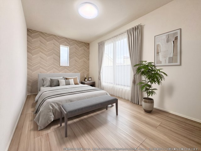【寝室】 | 【主寝室　CG家具設置イメージ】
※画像に含まれる家具家電はCGで作成されたイメージです。実際の物件には付帯しません。