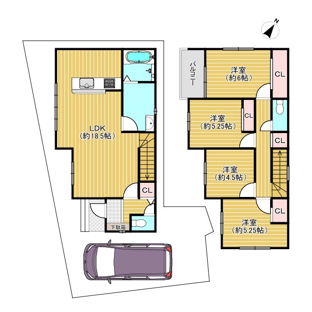 長岡京市滝ノ町1丁目の間取り|ファミリー層に人気の4LDK！2号地
LDK18帖以上の広々間取りです(^^)/