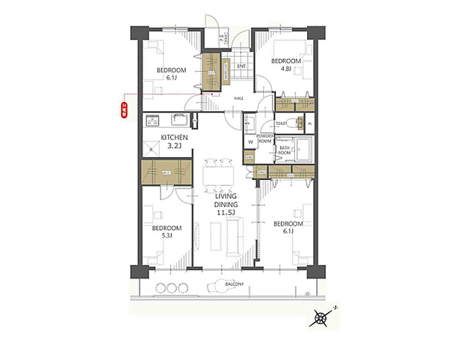 【間取り】 | みよしみずほ台サンライトマンションD棟　(ふじみ野店) | 南東向きにつき陽当たり良好！
トイレ、洗面室、浴室は1か所にまとまり生活動線がスムーズになります。