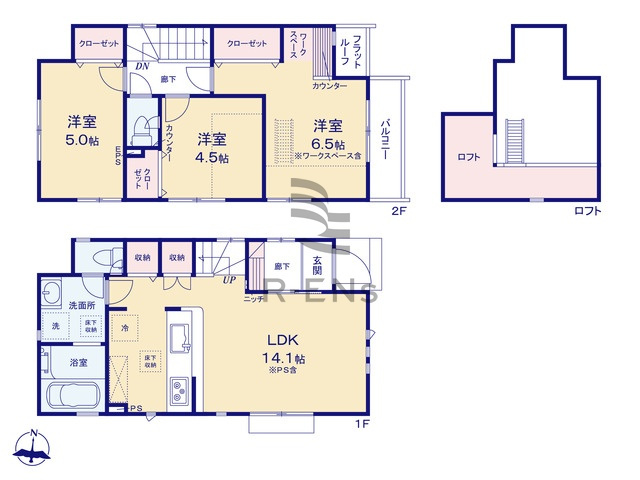 【間取り】 | 西東京市南町２丁目　新築戸建て　２号棟 | リビング階段でコミュニケーションUPな間取りです