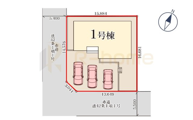 第1石岡市茨城　新築戸建て　1号棟の区画図|大きなお買い物だからこそ、メリット・デメリットを伝えさせて頂きます。
R-homeにお任せください♪