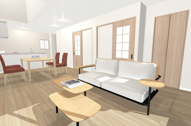 松川町２　建築条件付き土地の完成予想図|【イメージパース】２階リビングで通行人からの視線が気になりにくく、プライバシーを確保できますね！