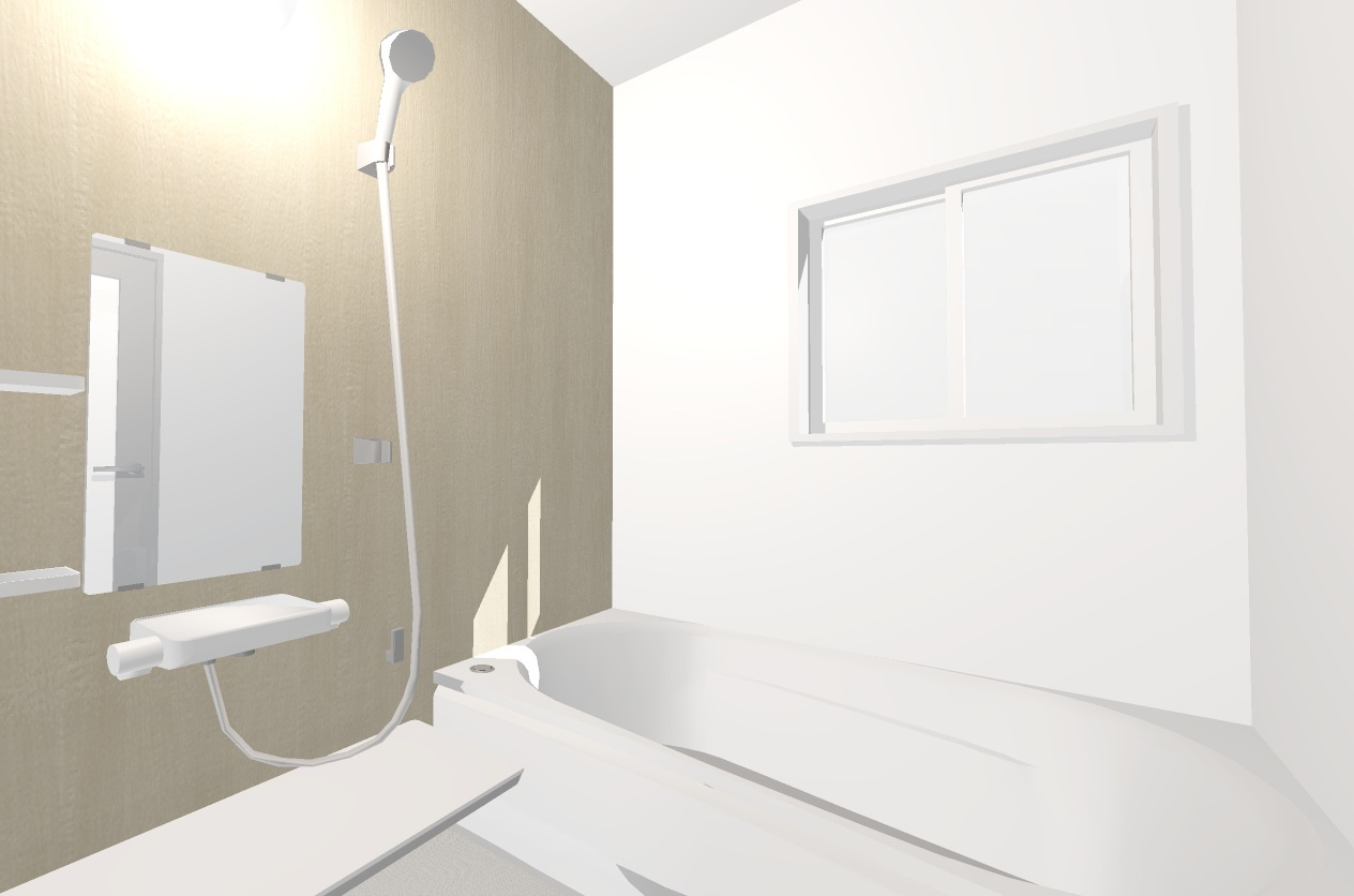 松川町２　建築条件付き土地の完成予想図|【イメージパース】落ち着いた配色で１日の疲れをリフレッシュ！ゆったりバスタイムをお楽しみいただけます♪