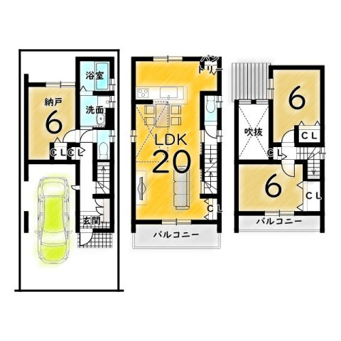 松川町２　建築条件付き土地の土地図＋建物プラン例