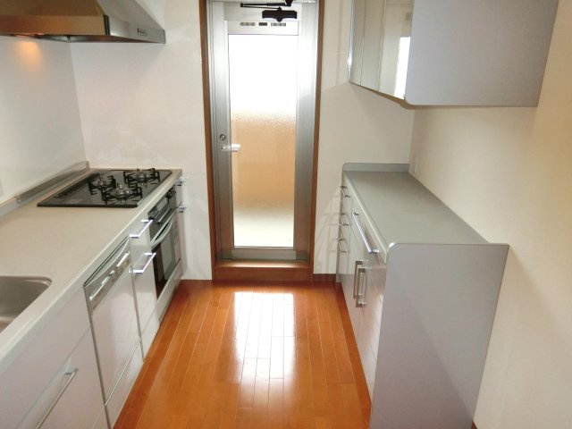 ◆２沿線以上利用可◆バルコニー広々３ＬＤＫ住戸◆全居室収納スペース付き◆パデシオン西大津のキッチン|キッチン+勝手口