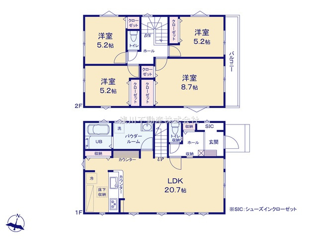 八王子市　長房町　新築一戸建て　４期の間取り|～東向き4LDK　開放感のあるワンフロアリビングの間取り～