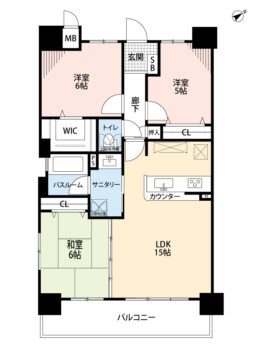 アルファスマート米原Ⅱの間取り|専有面積70.89㎡ ３LDK  南西洋間がスライドドアですので、開放すると広くリビングが取れます！