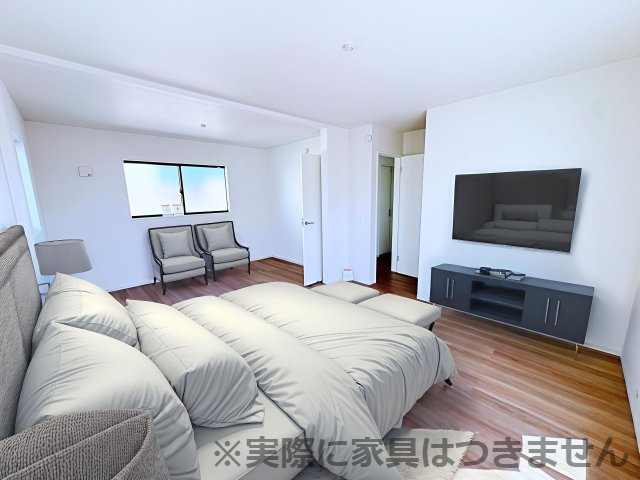 新築戸建・新築建売　郡山市富田町　富田東小・富田中の洋室|※家具を配置した場合のイメージ図になります！実際に家具はつきません。2面採光で陽射しがたっぷり差し込む明るい洋室です！