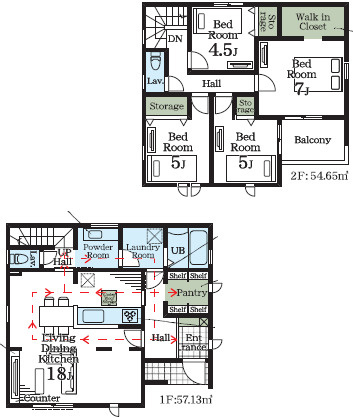 家事動線の無駄を省いた間取りの間取り|4LDK