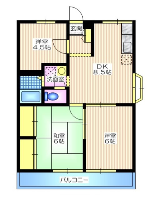 ドミール新町の居間・リビング|窓も豊富な広々したダイニングキッチン８．５帖　